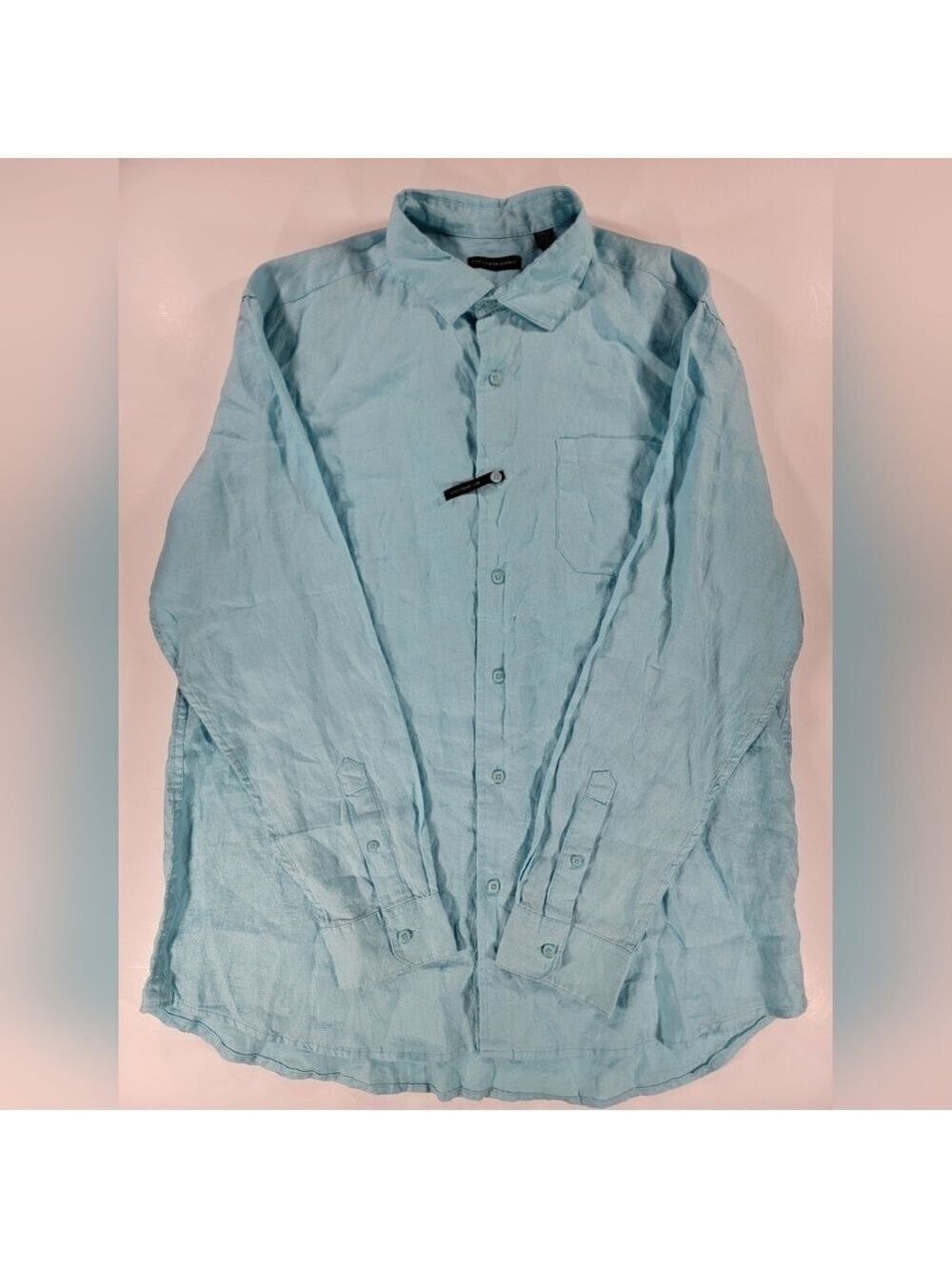 Saks Fitfth Avenue 100% Linen Shirt Long Sleeve Blue Shirt NWOT Men's XL